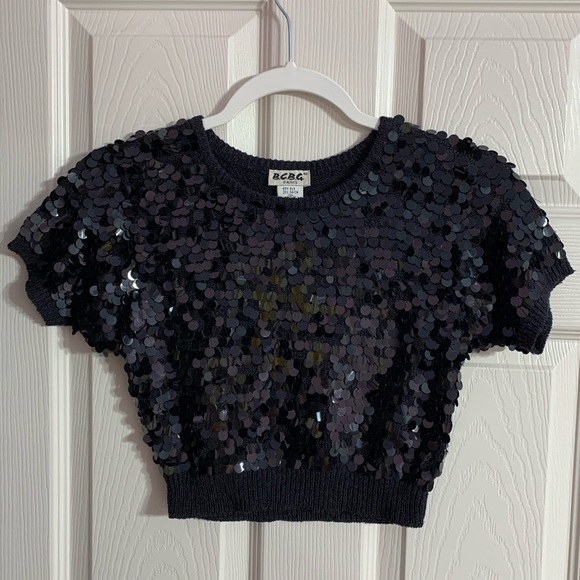 BCBG Paris Tops - VTG BCBG Paris silk sequin cropped top - small
